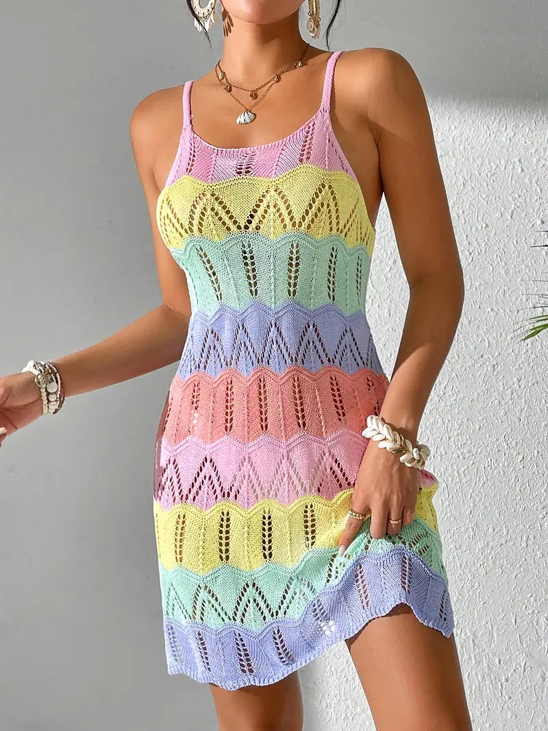 Cloe | Elegant Striped Color Block Knit Cover-Up Dress