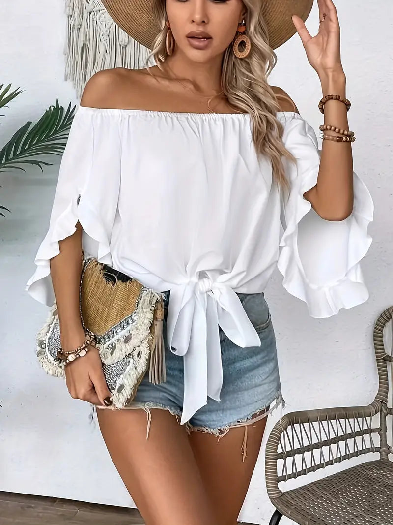 Lena | Ruffle Trim Off-Shoulder Blouse