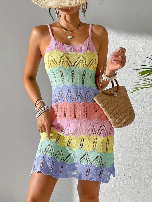 Cloe | Elegant Striped Color Block Knit Cover-Up Dress